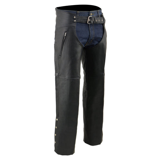 Men's Premium Naked Cowhide Leather Motorcycle Chaps with Thigh Pocket ML1190