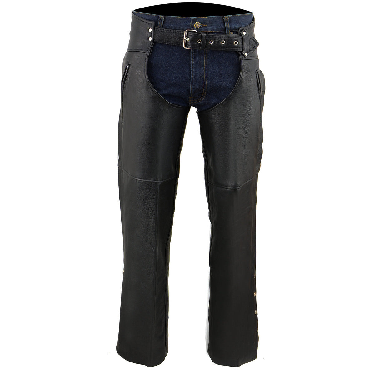 Men's Premium Naked Cowhide Leather Motorcycle Chaps with Thigh Pocket ML1190