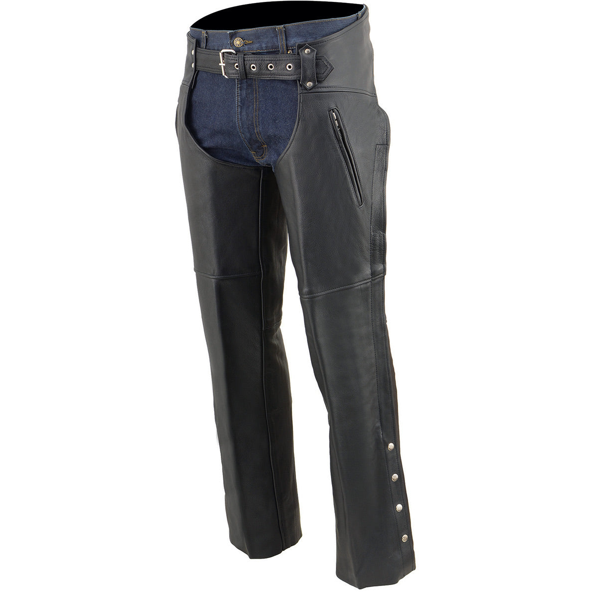 Men's Premium Naked Cowhide Leather Motorcycle Chaps with Thigh Pocket ML1190