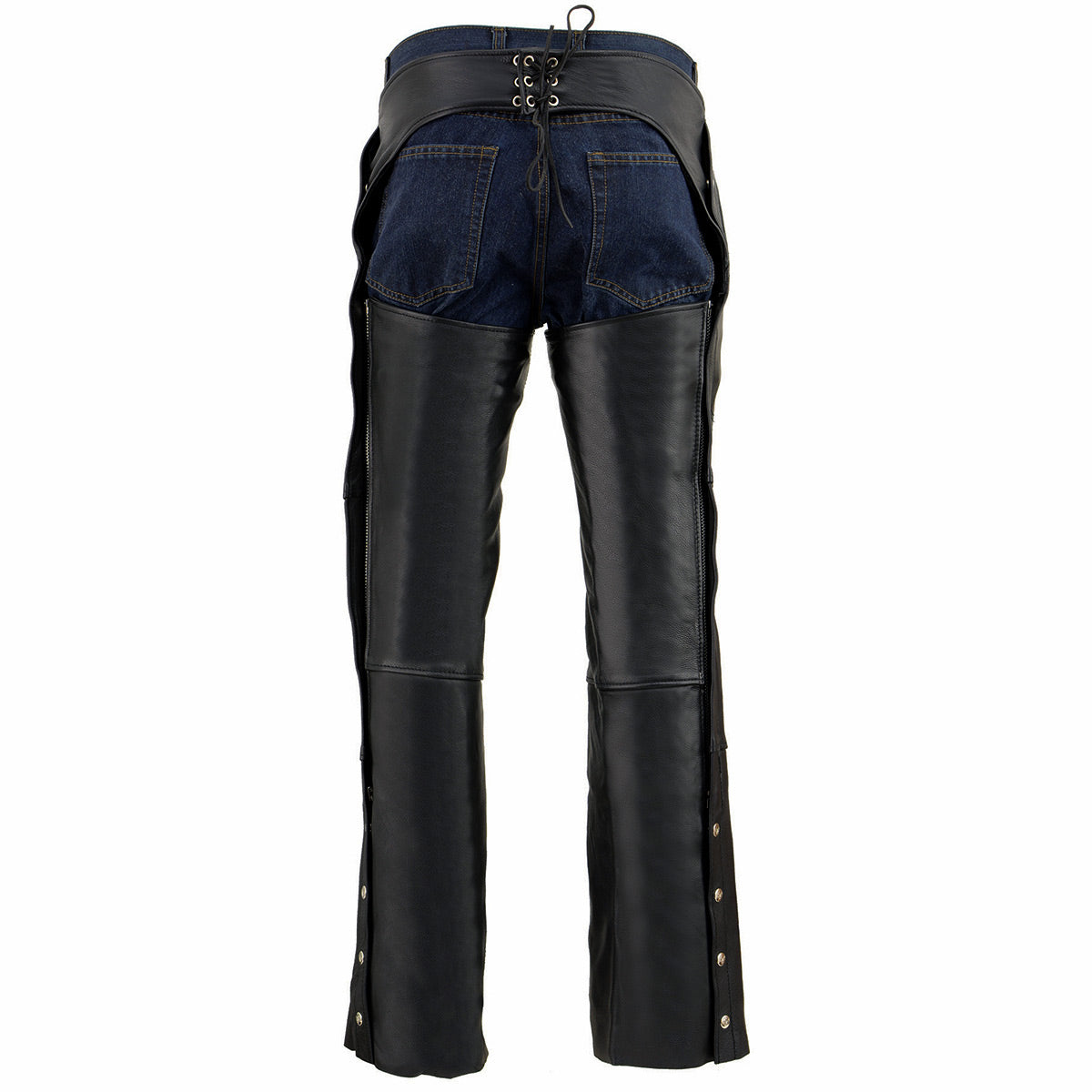 Men's Premium Black Leather Snap Out Thermal Lined Motorcycle Rider Chaps ML1191