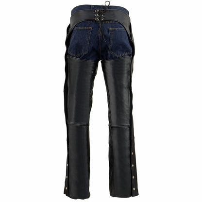 Men's Premium Black Leather Snap Out Thermal Lined Motorcycle Rider Chaps ML1191