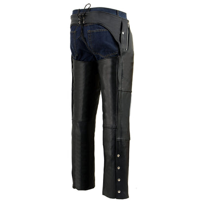 Men's Premium Black Leather Snap Out Thermal Lined Motorcycle Rider Chaps ML1191