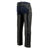 Men's Black Leather Four Pocket Thermal Lined Motorcycle Chaps