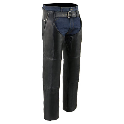 Men's Premium Black Leather Snap Out Thermal Lined Motorcycle Rider Chaps ML1191