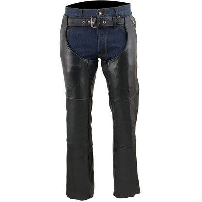 Men's Premium Black Leather Snap Out Thermal Lined Motorcycle Rider Chaps ML1191