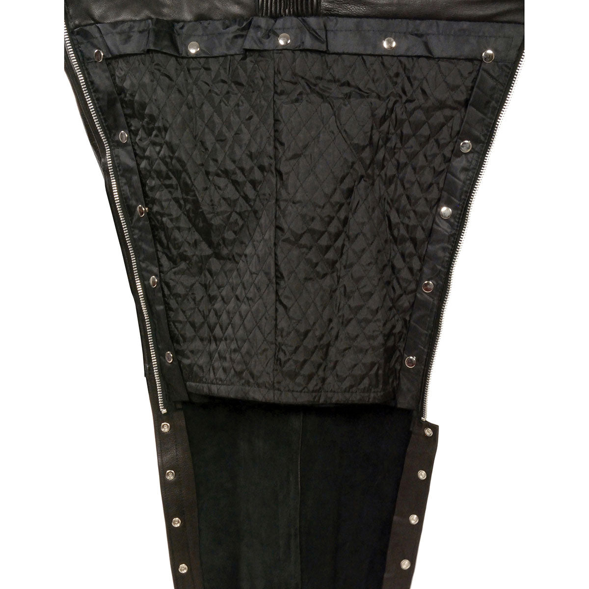 Men's Premium Black Leather Snap Out Thermal Lined Motorcycle Rider Chaps ML1191