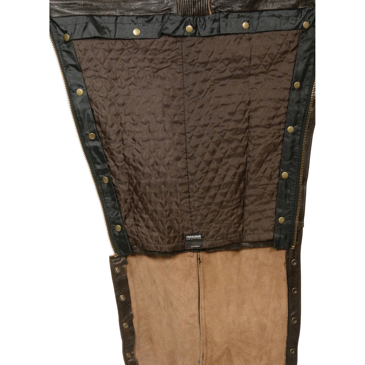 Men's Retro Brown Premium Leather Motorcycle Rider Chaps With Snap Out Thermal Liner 4-Pockets ML1191RT