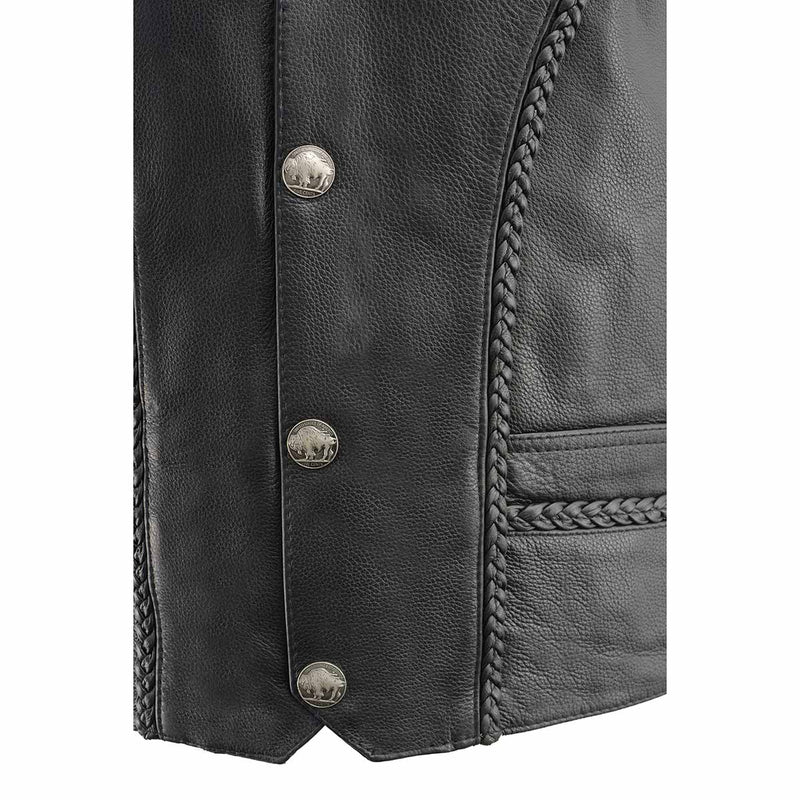 Men's 'Buffalo Coin' Black Braided Leather Vest with Side Laces