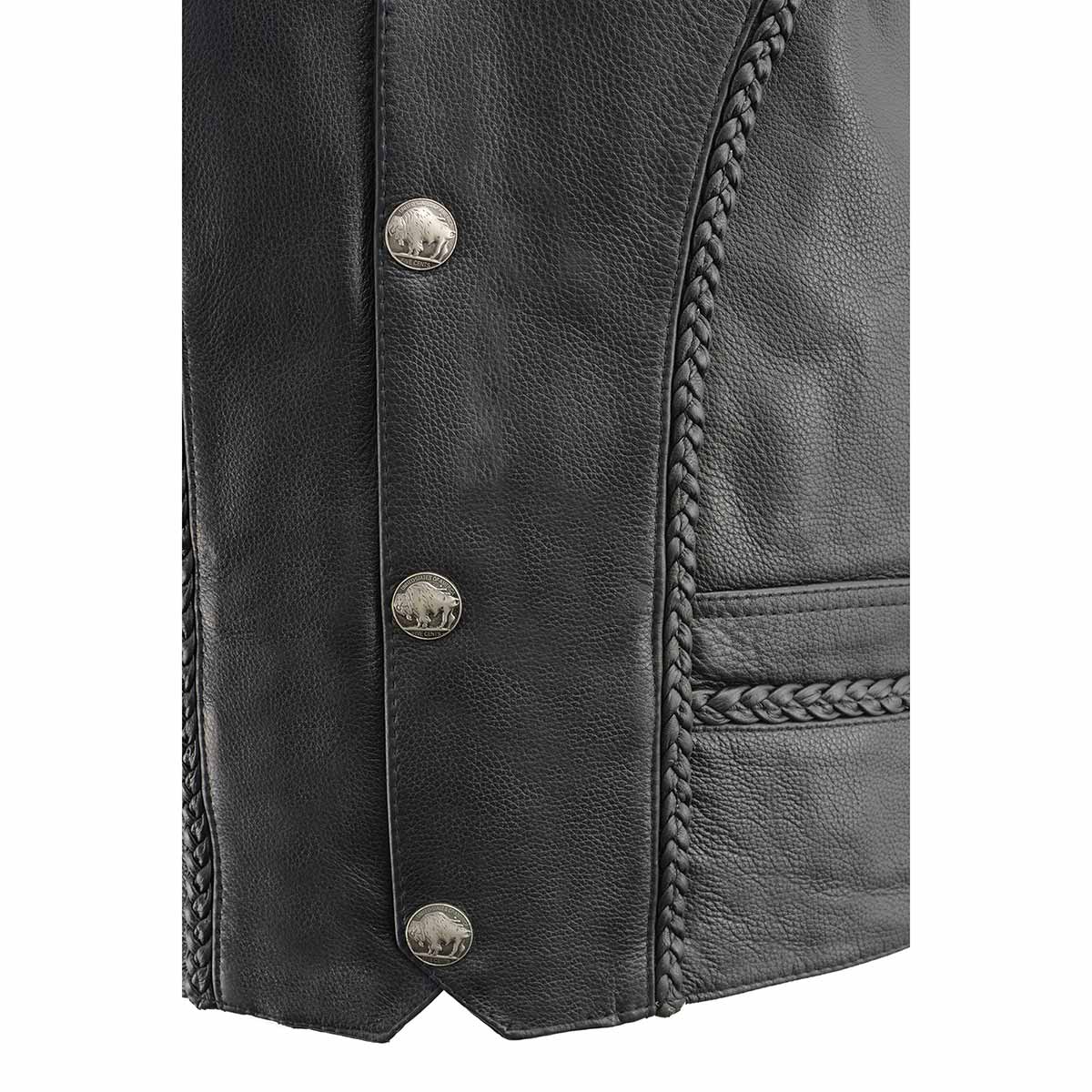 Men's 'Buffalo Coin' Black Braided Leather Vest with Side Laces