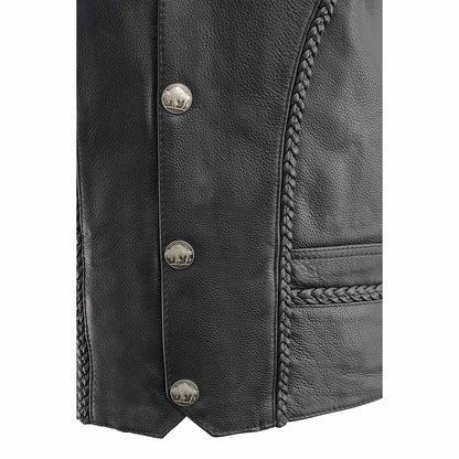 Men's 'Buffalo Coin' Black Braided Leather Vest with Side Laces
