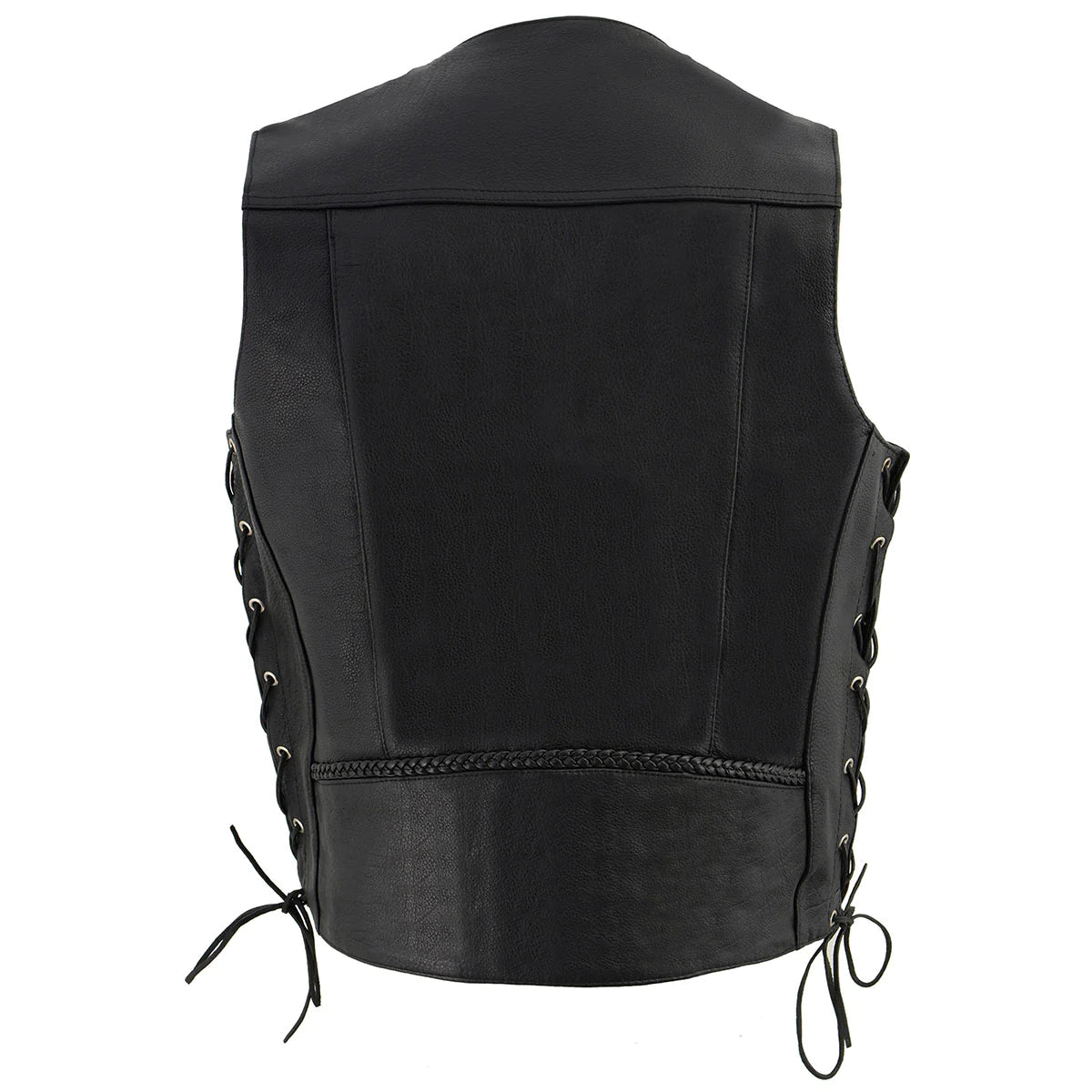 Men's 'Buffalo Coin' Black Braided Leather Vest with Side Laces