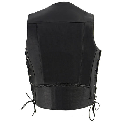 Men's 'Buffalo Coin' Black Braided Leather Vest with Side Laces