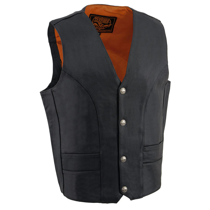 Men's Classic Black Leather Vest with Buffalo Nickel Snaps