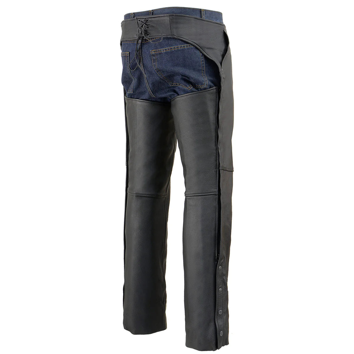 Men's Black 3-Pocket Leather Chaps with Thigh Patch Pocket