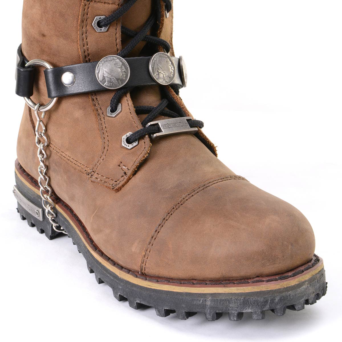 Silver Boot Chain With Vintage Native American Medallion Adjustable Leather Strap - MLA3001