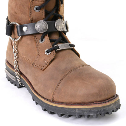 Silver Boot Chain With Vintage Native American Medallion Adjustable Leather Strap - MLA3001