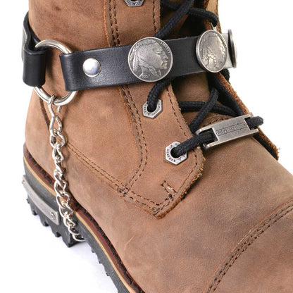 Silver Boot Chain With Vintage Native American Medallion Adjustable Leather Strap - MLA3001
