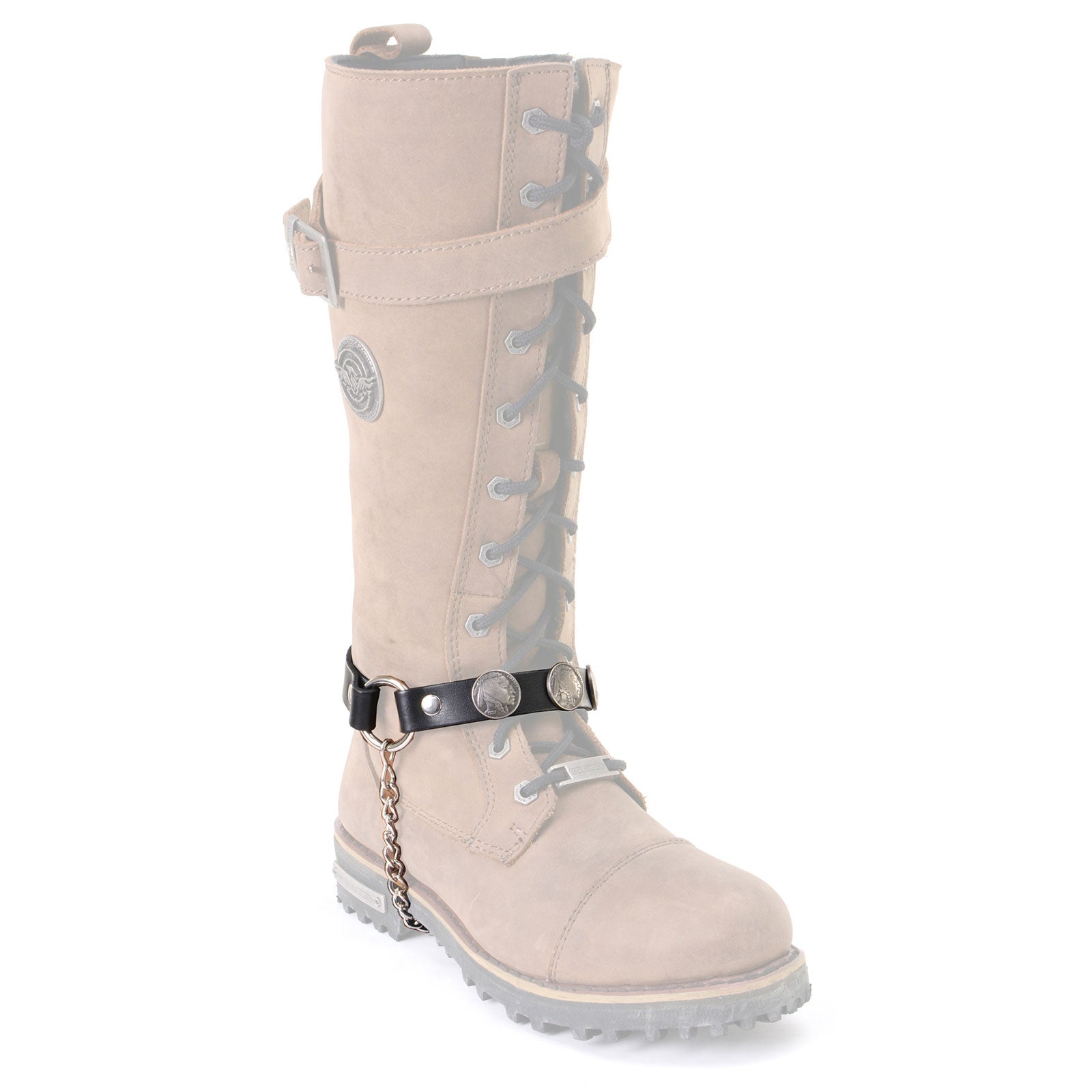 Silver Boot Chain With Vintage Native American Medallion Adjustable Leather Strap - MLA3001
