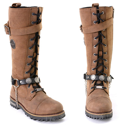 Silver Boot Chain With Vintage Native American Medallion Adjustable Leather Strap - MLA3001