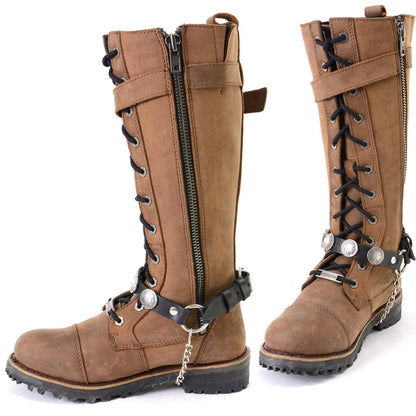 Silver Boot Chain With Vintage Native American Medallion Adjustable Leather Strap - MLA3001