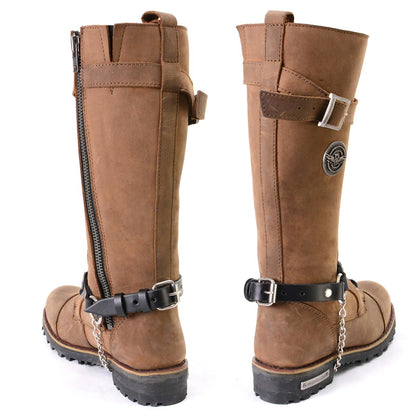 Silver Boot Chain With Vintage Native American Medallion Adjustable Leather Strap - MLA3001