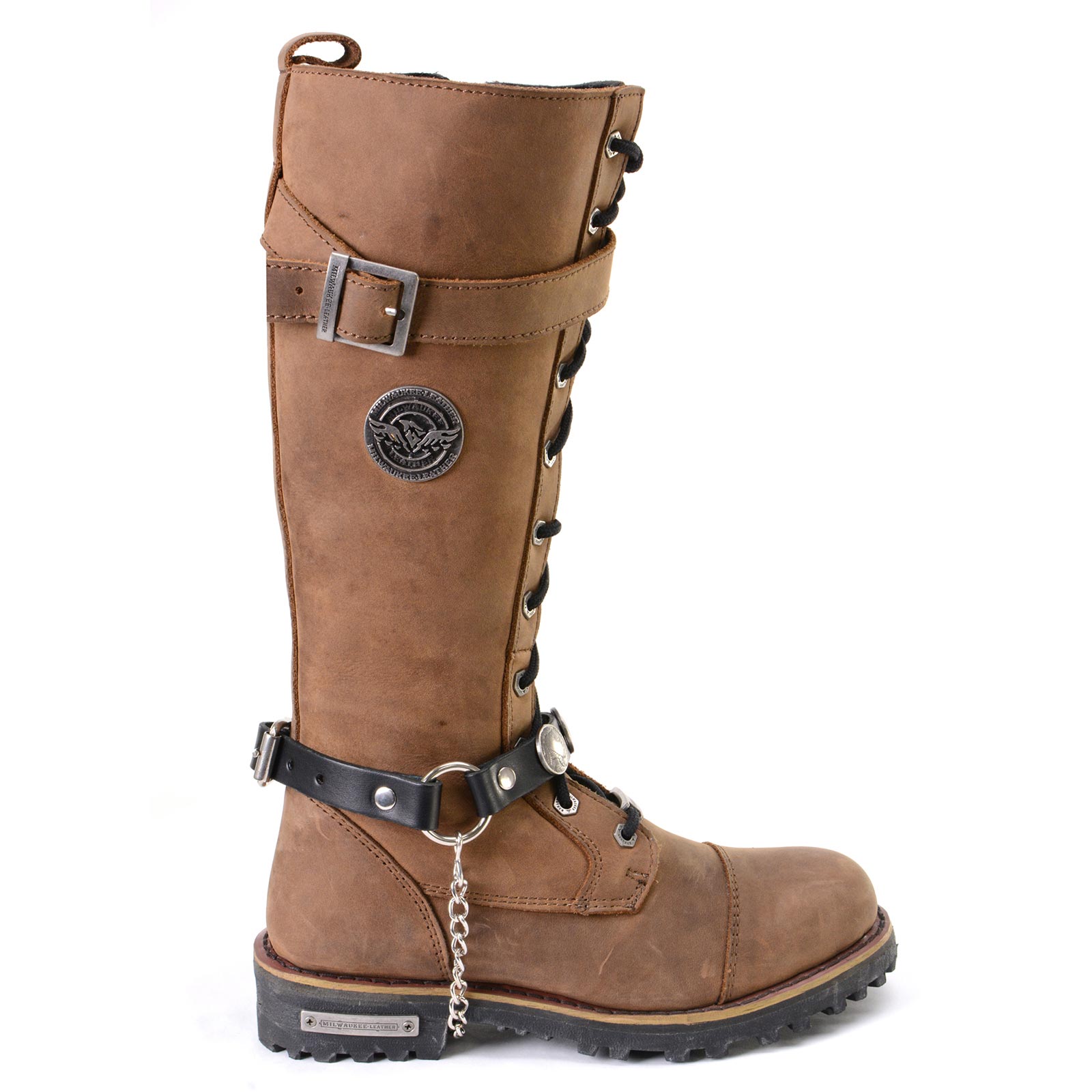 Silver Boot Chain With Vintage Native American Medallion Adjustable Leather Strap - MLA3001