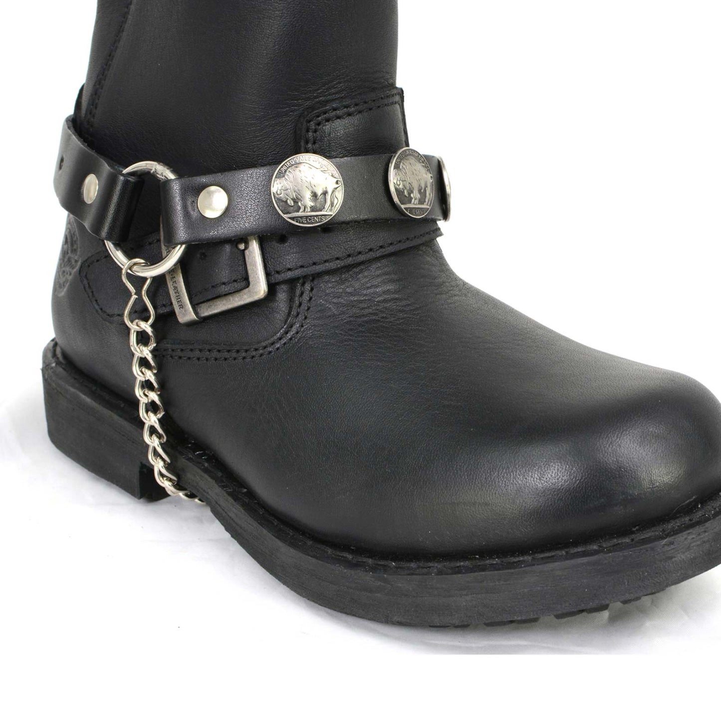 Silver Boot Chain w/ Vintage Buffalo Coin Medallion & Adjustable Strap