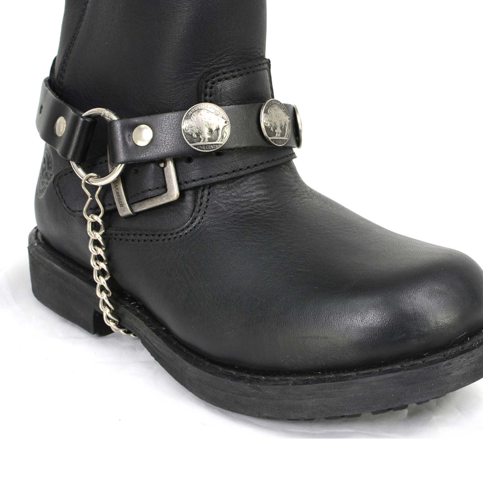 Silver Boot Chain w/ Vintage Buffalo Coin Medallion & Adjustable Strap