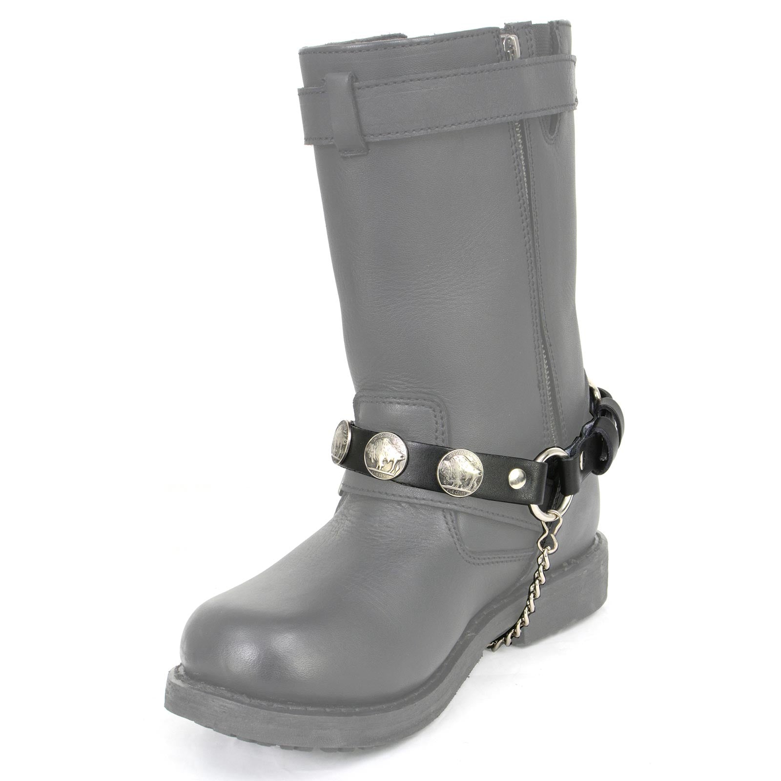 Silver Boot Chain w/ Vintage Buffalo Coin Medallion & Adjustable Strap