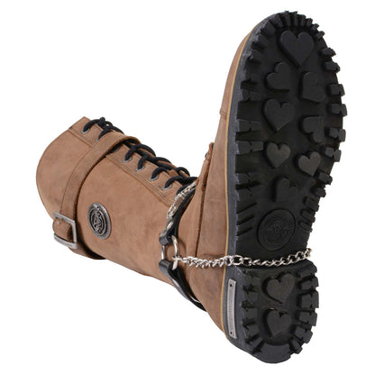 Silver Boot Chain With Motorcycle Medallion Adjustable Leather Strap