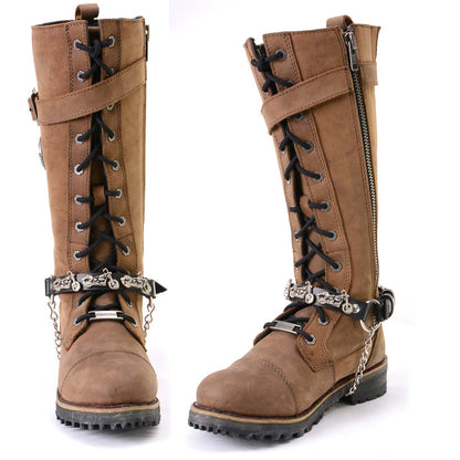 Silver Boot Chain With Motorcycle Medallion Adjustable Leather Strap