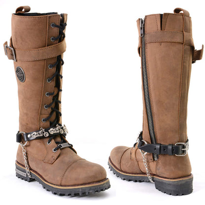 Silver Boot Chain With Motorcycle Medallion Adjustable Leather Strap