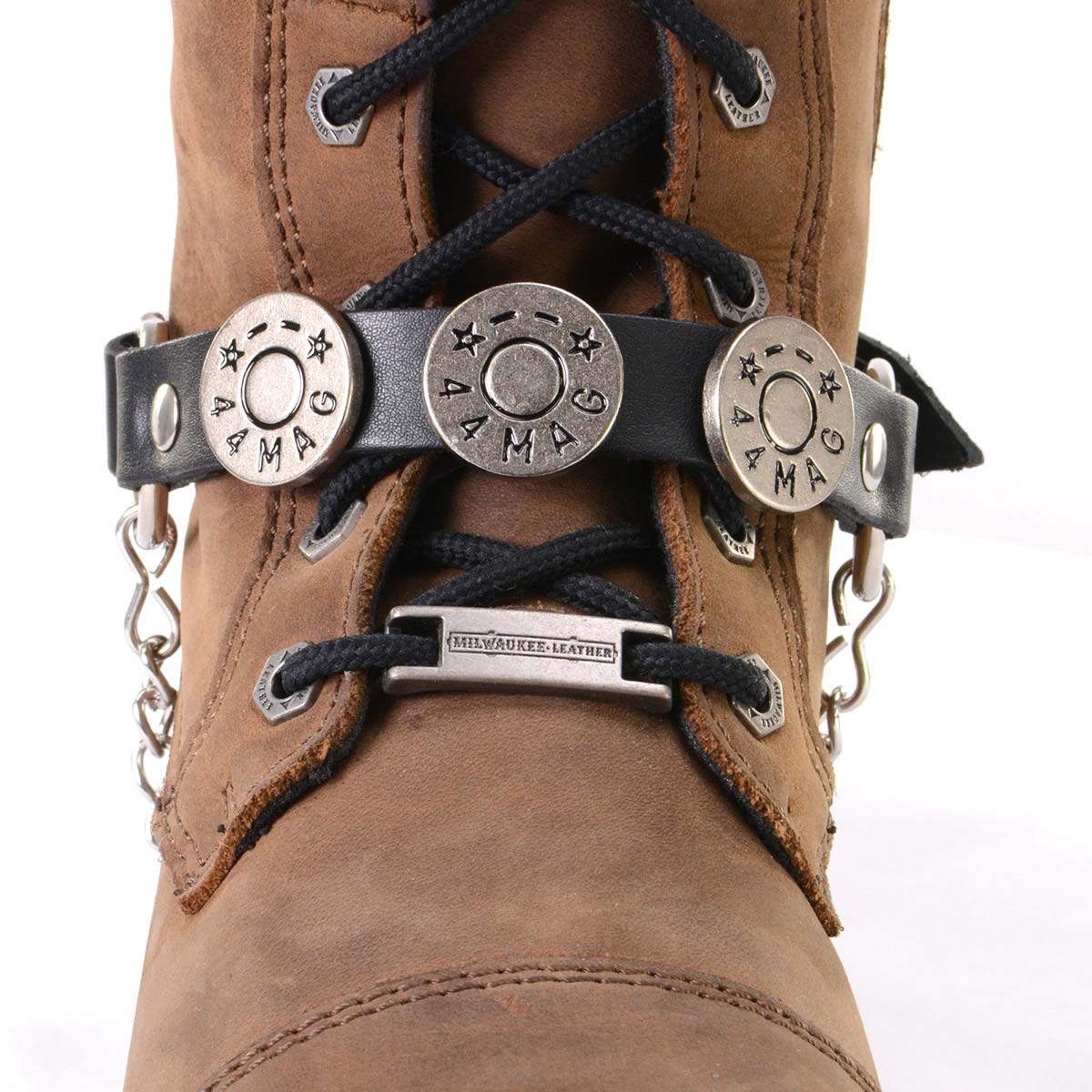 Silver 44 MAG Medallion Boot Chain With Adjustable Leather Strap