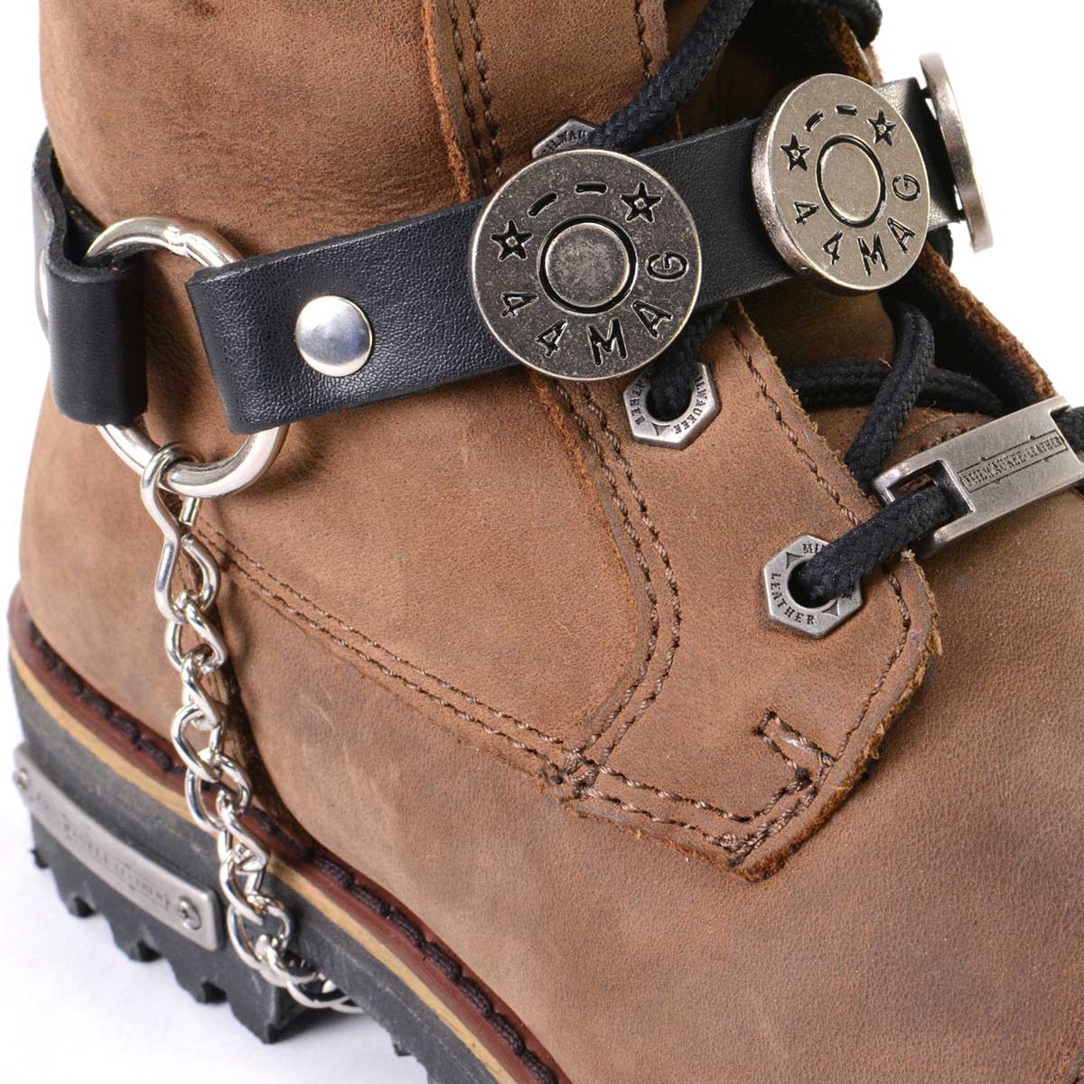 Silver 44 MAG Medallion Boot Chain With Adjustable Leather Strap