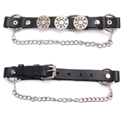 Silver 44 MAG Medallion Boot Chain With Adjustable Leather Strap