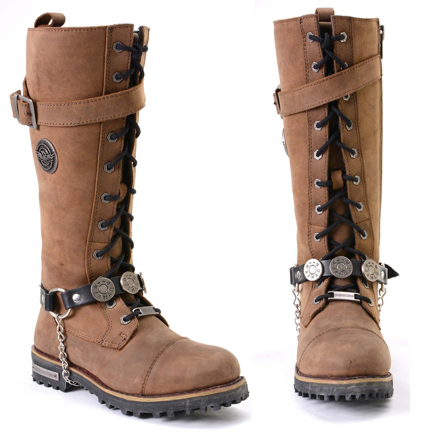 Silver 44 MAG Medallion Boot Chain With Adjustable Leather Strap