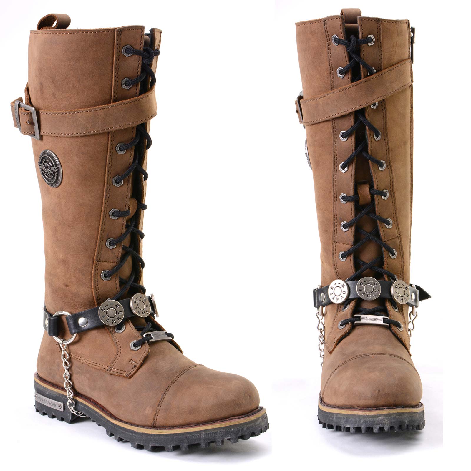 Silver 44 MAG Medallion Boot Chain With Adjustable Leather Strap