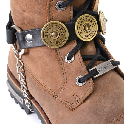 Silver 12 Gauge Shell Medallion Boot Chain Adjustable Leather Strap