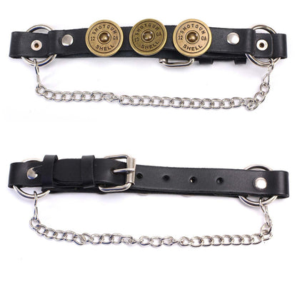 Silver 12 Gauge Shell Medallion Boot Chain Adjustable Leather Strap