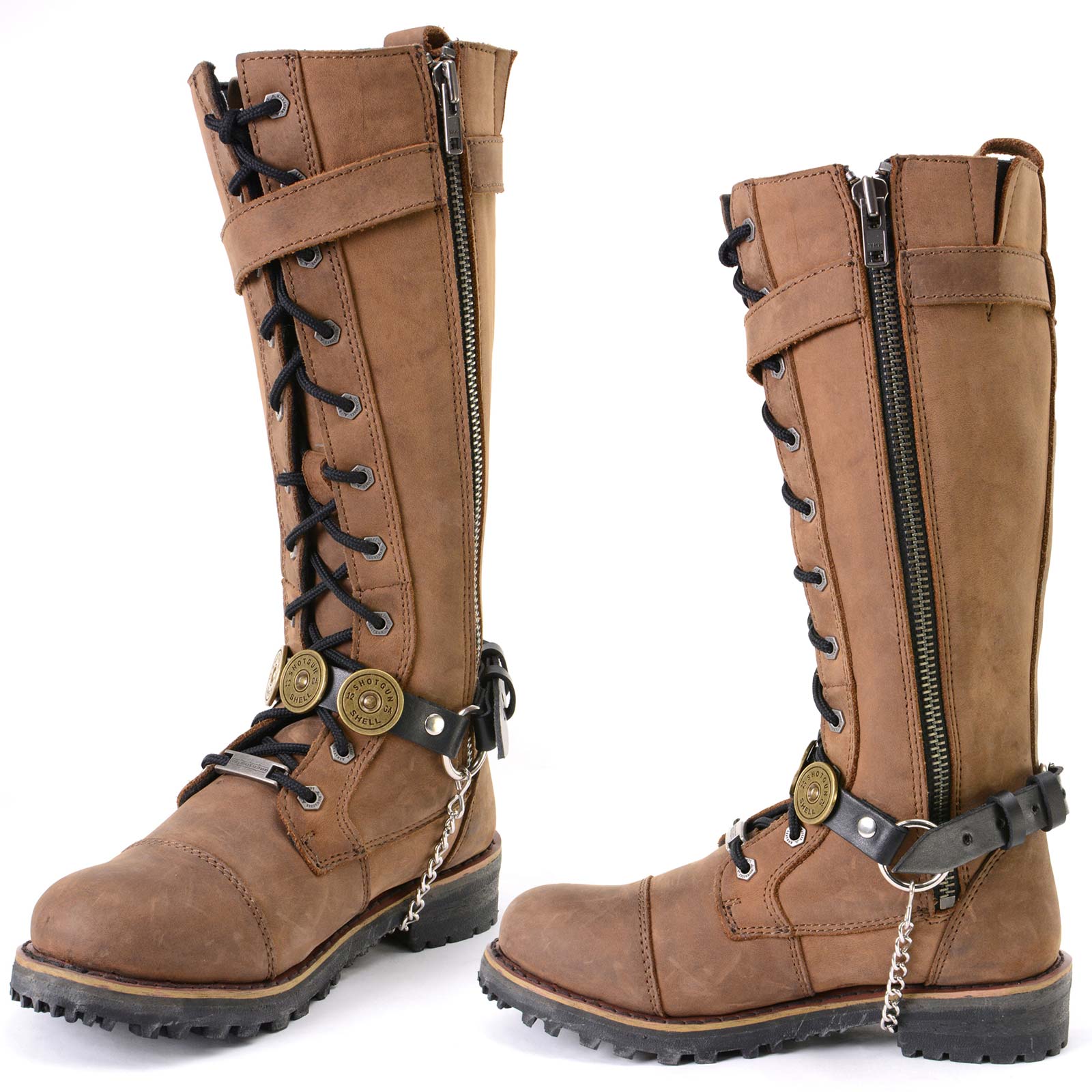 Silver 12 Gauge Shell Medallion Boot Chain Adjustable Leather Strap