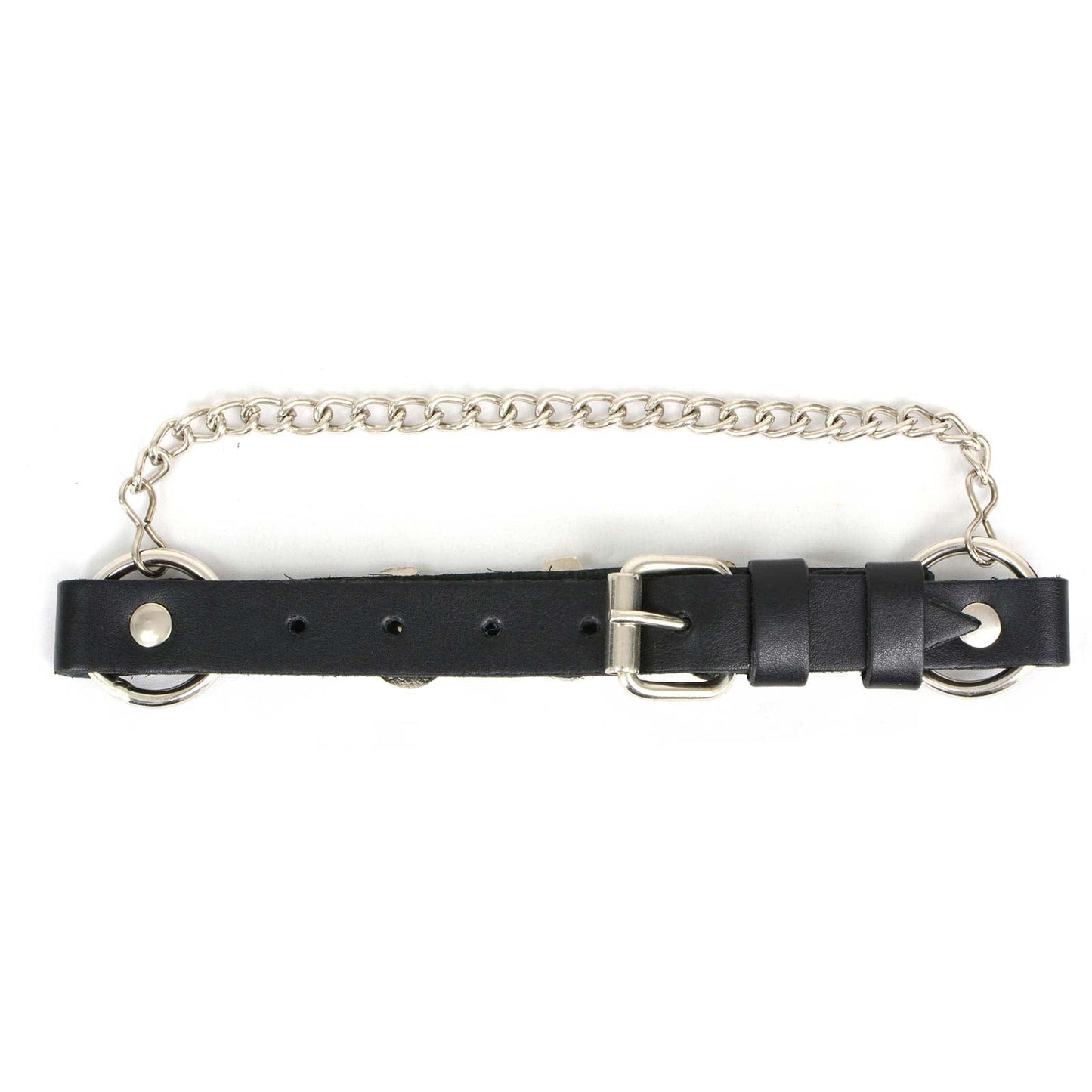 Silver Classic Skull Heads Biker Chain for Motorcycle Boots Adjustable Leather Strap