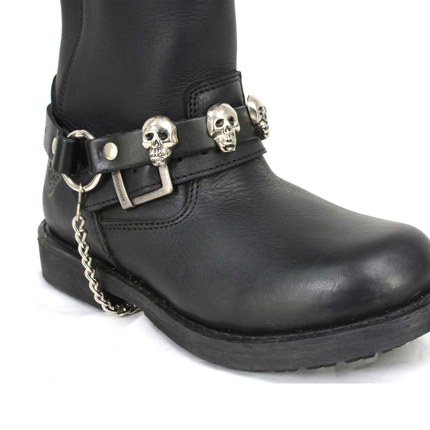 Silver Classic Skull Heads Biker Chain for Motorcycle Boots Adjustable Leather Strap