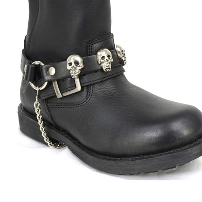 Silver Classic Skull Heads Biker Chain for Motorcycle Boots Adjustable Leather Strap