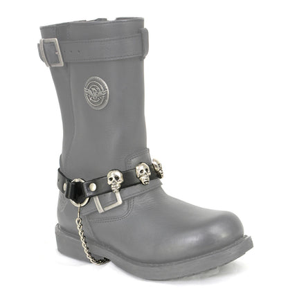 Silver Classic Skull Heads Biker Chain for Motorcycle Boots Adjustable Leather Strap