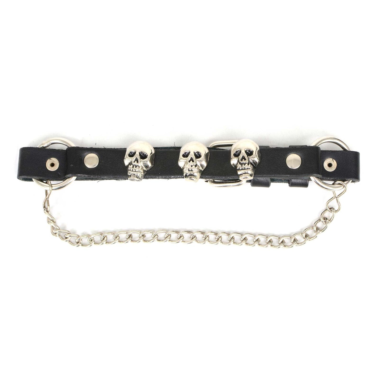 Silver Classic Skull Heads Biker Chain for Motorcycle Boots Adjustable Leather Strap