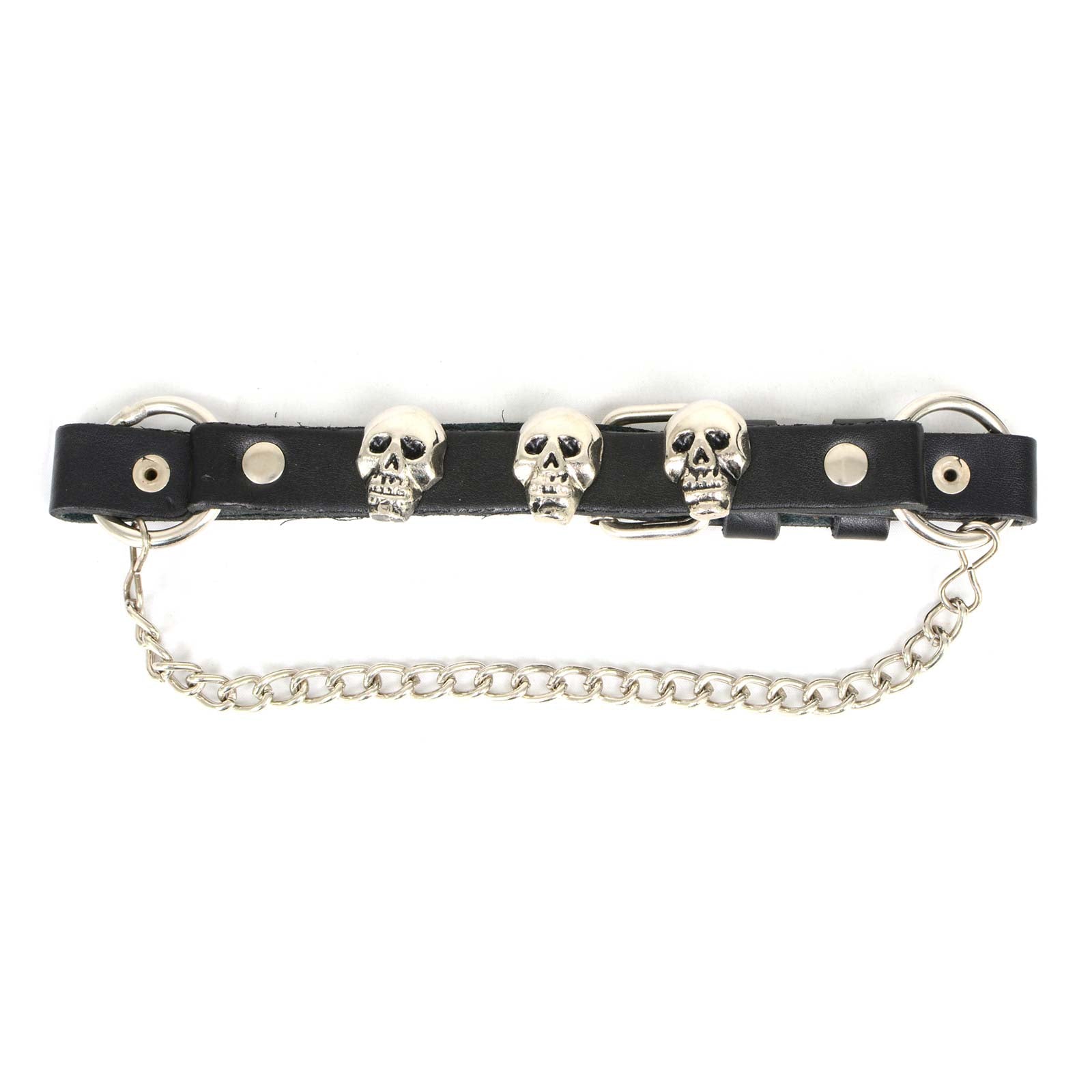 Silver Classic Skull Heads Biker Chain for Motorcycle Boots Adjustable Leather Strap