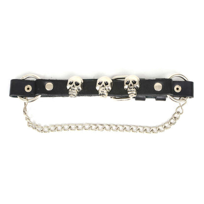 Silver Classic Skull Heads Biker Chain for Motorcycle Boots Adjustable Leather Strap