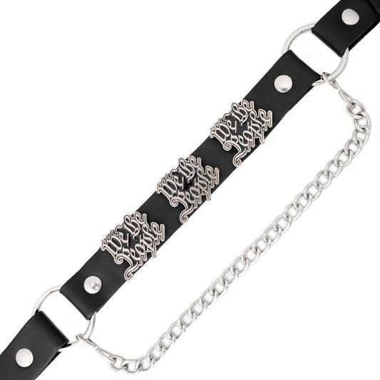 Silver We The People Emblem Boot Chain Adjustable Leather Strap
