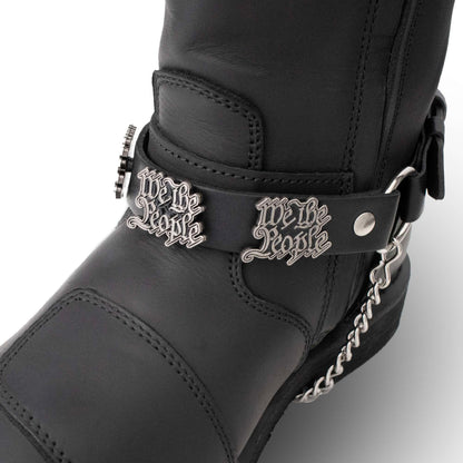 Silver We The People Emblem Boot Chain Adjustable Leather Strap
