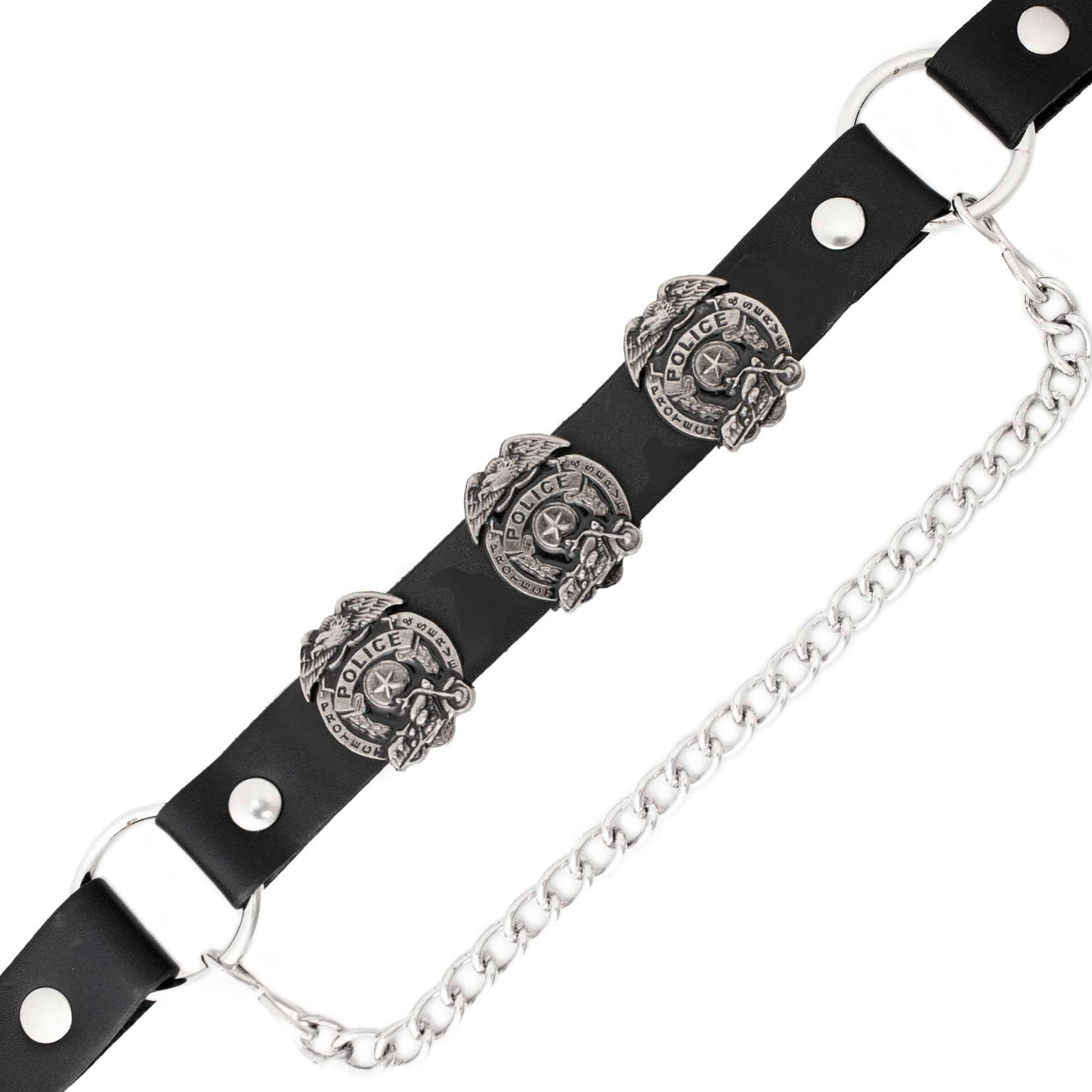 Silver Police Emblem Boot Chain With Adjustable Strap 42in